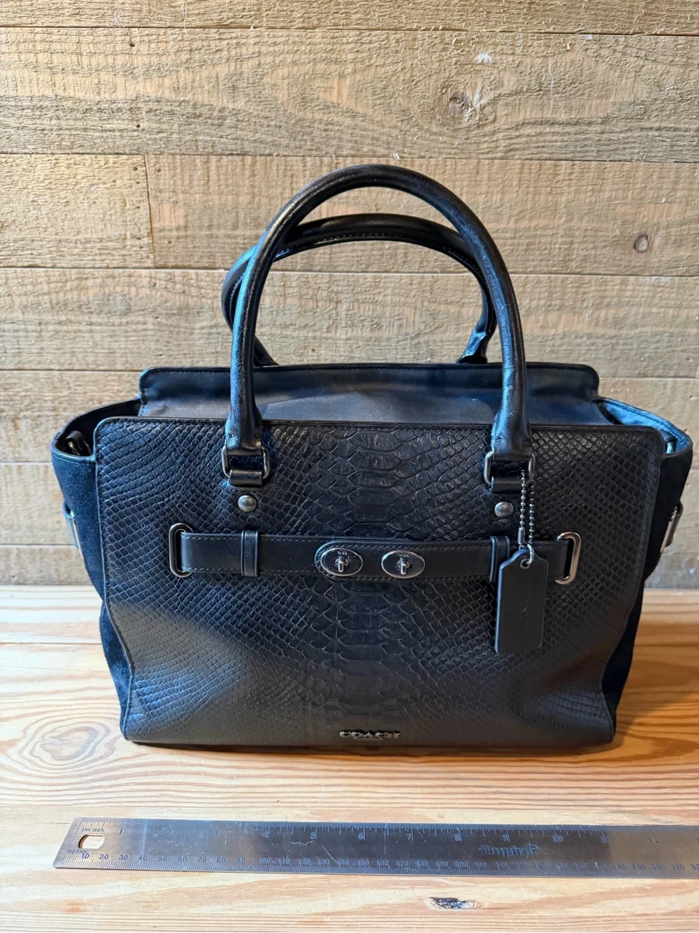 EUC Coach Blake Carryall in Exotic Black Python Embossed Leather and Suede
